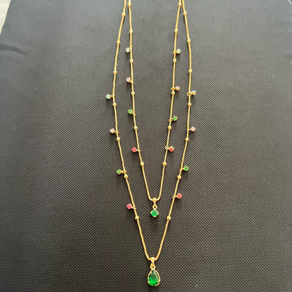 Double strand layering Necklace with Multicolor Gemstones